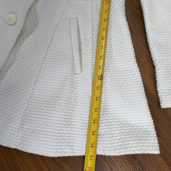 Kensie Womens Pea Coat Faux Fur Removable Collar White Peplum Waffle Knit Size L - Picture 15 of 16